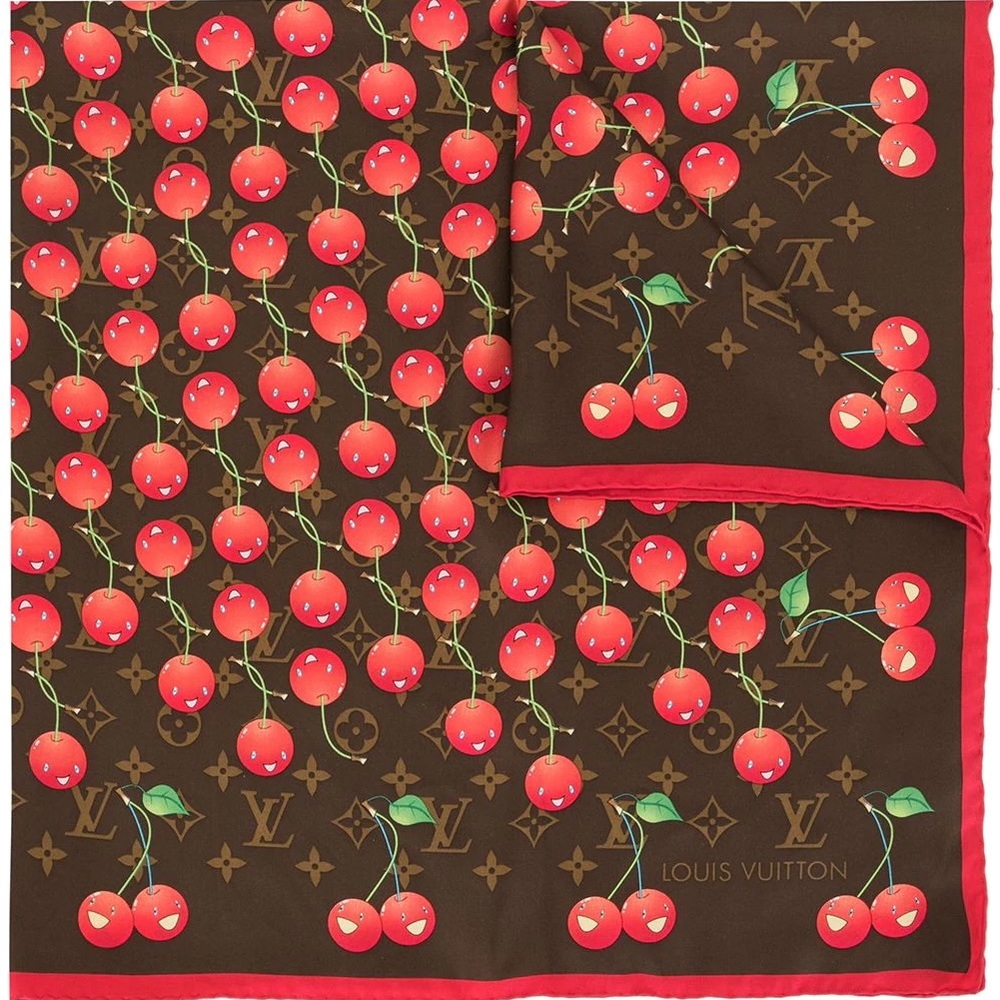 Authentic Louis Vuitton x Takashi Murakami 2005 Rare Cherry Silk Scarf +Box